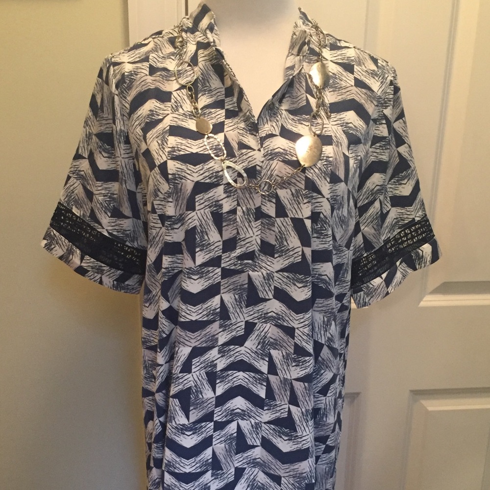 Alfani cobolt blue print mandarin collared dress